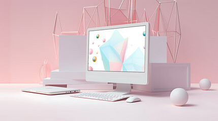 Business 3D computer with soft colors