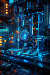 Biology, laboratory and 3D holographic overlay for science, 3d, illustration