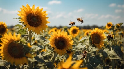 Bees And Sunflowers, day light, Nature photography © ZADpro