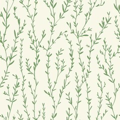 Seamless pattern with hand drawn graceful twigs in light sage green tones