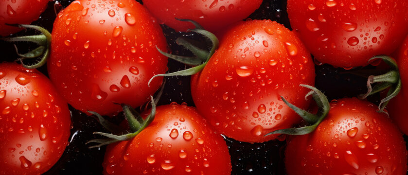 Red tomatoes seamless pattern. Tomatoes organic food background. Realistic digital raster bitmap illustration.