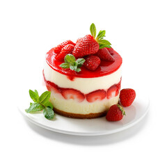 ベリーのチーズケーキの皿　白背景の切り抜き