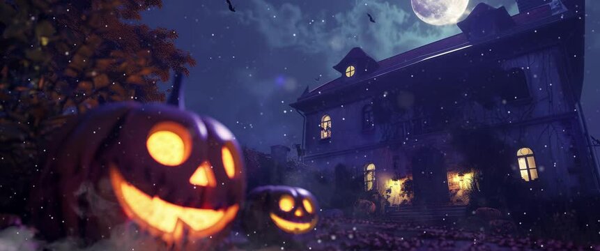 Scary carved halloween pumpkin. Anamorphic video.