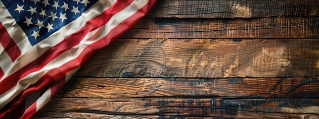 an american flag is sitting on a wooden table