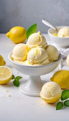 Organic lemon ice cream. A delicious summer dessert, gelato.