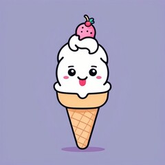 Organic ice cream in waffle cone. Summer mood, pastel colored dessert, delicious refreshing gelato.