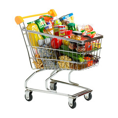 Shopping Cart with grocery item in transparent background