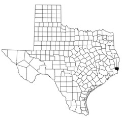 Map of orange County in Texas state on white background. single County map highlighted by black colour on Texas map. UNITED STATES, US