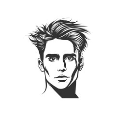 simple line art, vector logo of the face of an attractive man with short hair  on white background AI generated.