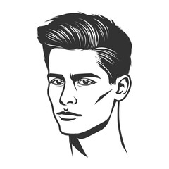 simple line art, vector logo of the face of an attractive man with short hair  on white background AI generated.