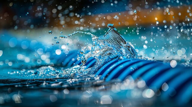 Dynamic Water Splash in Competitive Swimming, Blue Pool Ripples