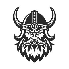Fototapeta premium The detailed design showcases the warrior’s beard and angry eyes, making it a formidable and striking logo. AI Generated.