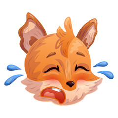 Сrying cartoon fox. Anthropomorphic face. Vector illustration.
