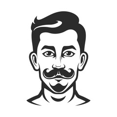  simple vector logo of the face, with mustache and short hair man AI generated.