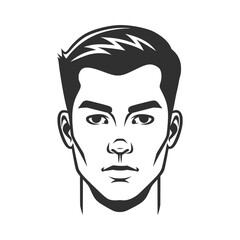 logo, vector style logo of asian man with short hair and square jawline facing forward, simple design, white background AI generated.