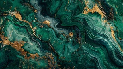 Nature-inspired marble design with abstract green art. Combining marble swirls and agate ripples. Stunning green paint accented with gold powder.