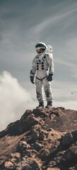 AI generated illustration of an astronaut on a rock gazes at the sky in outer space