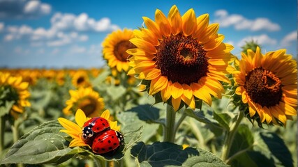 Ladybugs and Sunflowers, Day Light, Nature photography