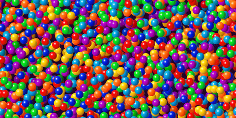 Rainbow colors abstract bg with plastic balls in a childrens dry pool for games as a seamless pattern. Sweet candy gumballs or dragees. Vector illustration with gradient mesh