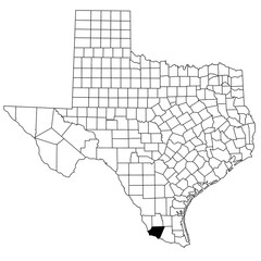 Map of starr County in Texas state on white background. single County map highlighted by black colour on Texas map. UNITED STATES, US