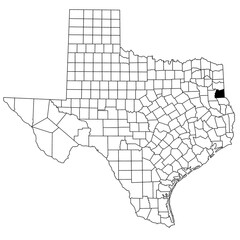 Map of panola County in Texas state on white background. single County map highlighted by black colour on Texas map. UNITED STATES, US