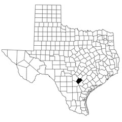 Map of Wilson County in Texas state on white background. single County map highlighted by black colour on Texas map. UNITED STATES, US