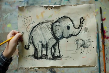 an elephant pencil drawing for children