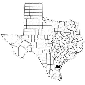 Map of nueces County in Texas state on white background. single County map highlighted by black colour on Texas map. UNITED STATES, US