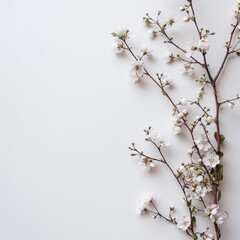 White cherry blossom branch against blue sky in spring garden