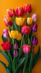 Obraz premium Red and Yellow Tulip Bouquet in Spring Nature