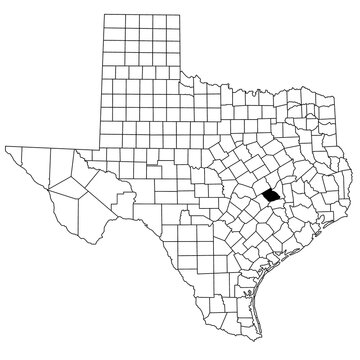 Map of burleson County in Texas state on white background. single County map highlighted by black colour on Texas map. UNITED STATES, US