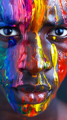 An Afro Young Man Painted with Vibrant Colors: Celebrating Diversity and Identity