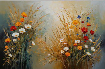 grass and flowers acrylic painting background