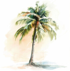  palm tree, soft colors, white background 