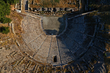 Top Aerial view of historical places, theater ruins, massive ancient theatre of Halicarnassus with...