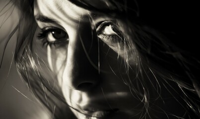 Intense Close-Up Portrait of a Woman in Monochrome