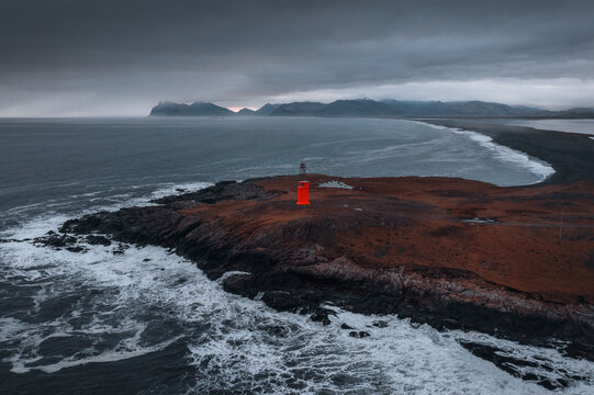 the famous lighthouse in the east iceland view from above