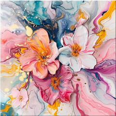 Fluid abstract expressionism, blooming flowers, Aesthetics colorful floral inspirational tenderness illustration, oil paint, Wall decoration photo, Generated AI.	