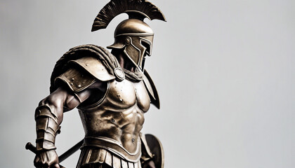 statue of spartan soldier, isolated white background, copy space for text
