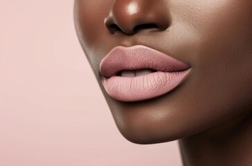 Close up of perfect lips, soft pink lipstick, white background, beauty photography, beauty shot