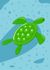 Big green sea turtle swimming illustration