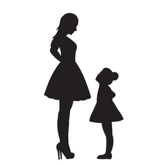 fashionable mother with daughter silhouette on white background vector