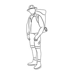 man with a backpack and a hat sketch on a white background vector
