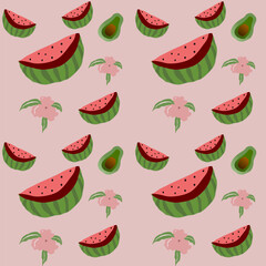 seamless pattern with red watermelon 