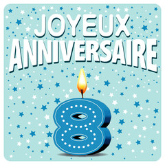 JOYEUX ANNIVERSAIRE CARTE Bougies bleus 8 ans 2