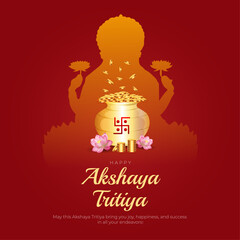 Happy Akshaya Tritiya Post and Greeting Card. Indian Festival Akshaya Tritiya Banner with Text and Gold Coins Vector Illustration