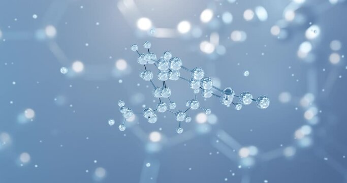 Zaleplon, rotating 3D model of sedative, seamless looped video, molecular structure with selective focus