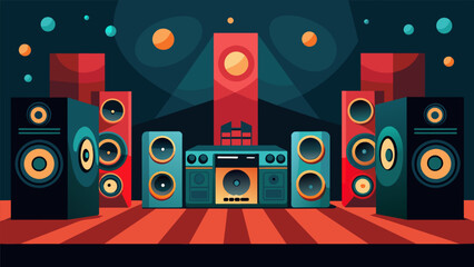 The highfidelity sound system fills the room with rich deep bass and crisp highs. Vector illustration