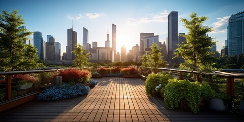 Fototapeta premium Evening Glow: City Skyline Enhanced by the Warm Hues of a Gorgeous Sunset