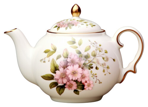 PNG Decorative spring floral tea pot porcelain teapot white